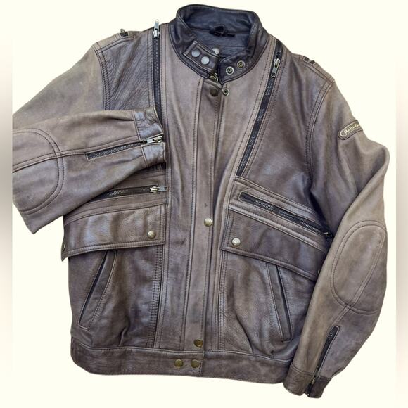 Hein Gericke Jackets & Blazers - Vtg Hein Gericke Brown Moto Bikercore Grunge Worn In Edgy Leather Coat 40